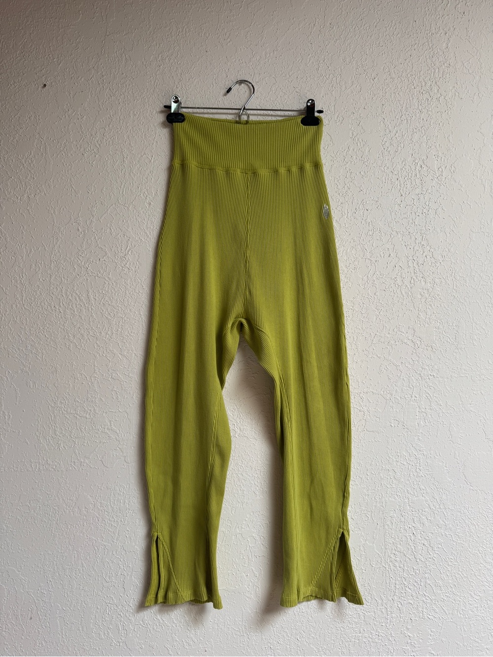 FP Movement by Free People Chartreuse Ribbed High-Waist Flared Leggings
